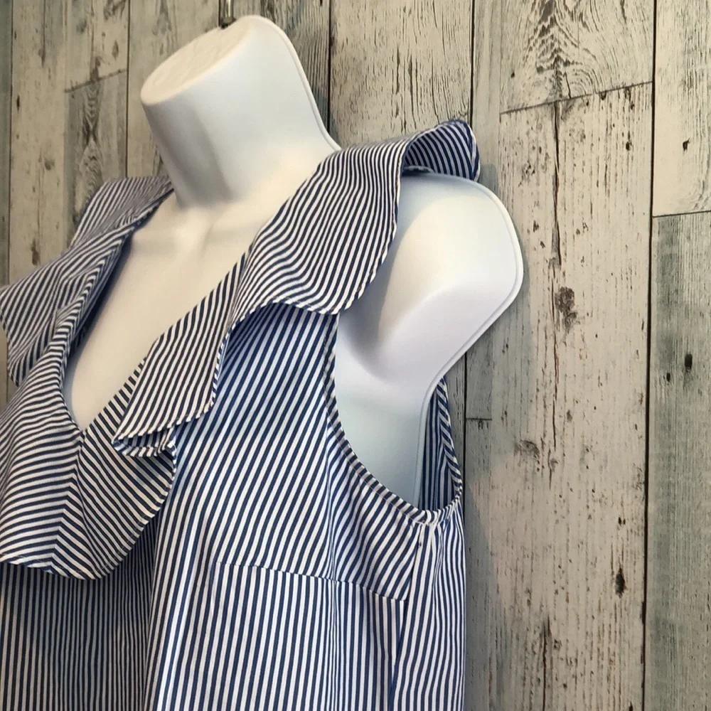 J.Crew Ruffled V-Neck Stripe Sleeveless Top 2 - Picture 4 of 11